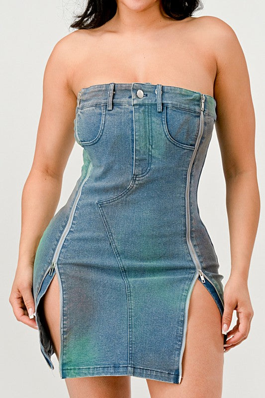 ATHINA Denim Rush Hour Strapless Mini Dress