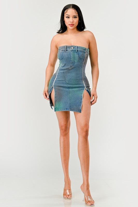 ATHINA Denim Rush Hour Strapless Mini Dress