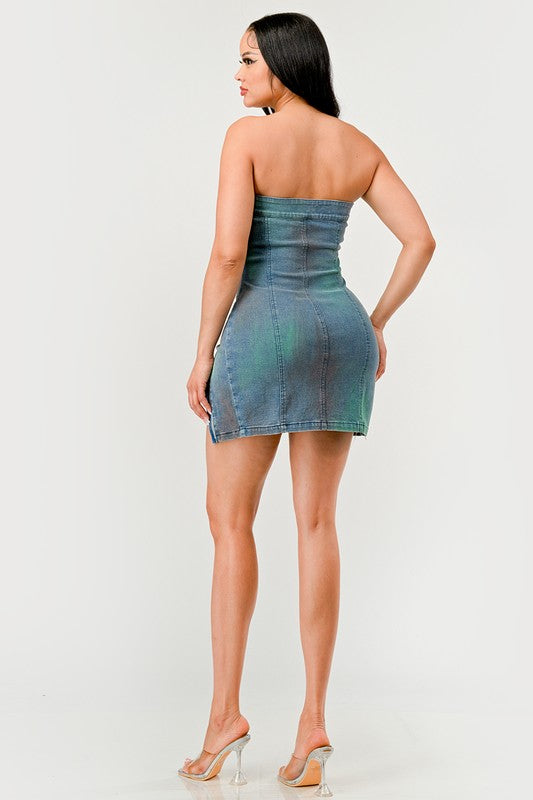 ATHINA Denim Rush Hour Strapless Mini Dress