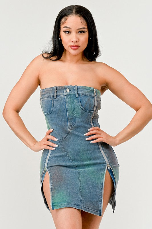 ATHINA Denim Rush Hour Strapless Mini Dress