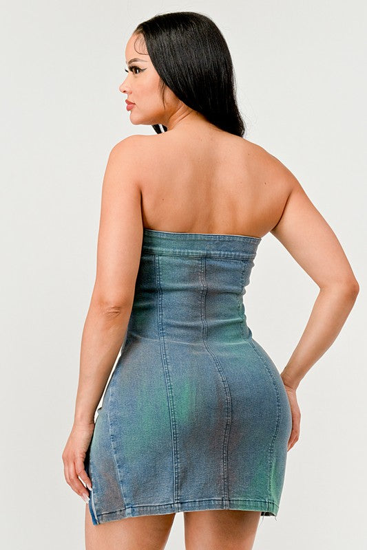 ATHINA Denim Rush Hour Strapless Mini Dress