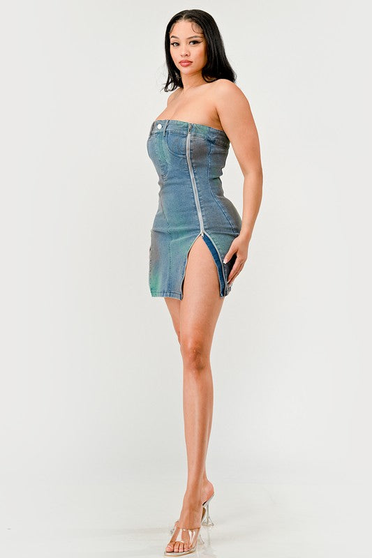 ATHINA Denim Rush Hour Strapless Mini Dress