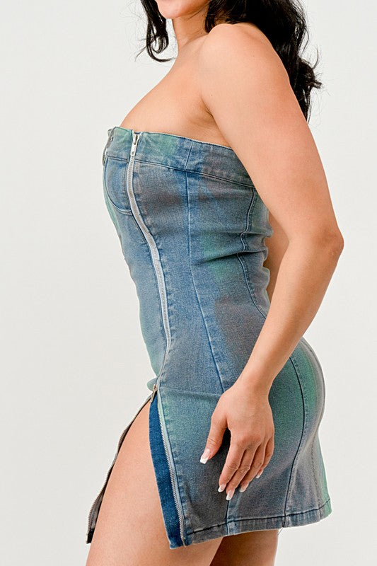 ATHINA Denim Rush Hour Strapless Mini Dress