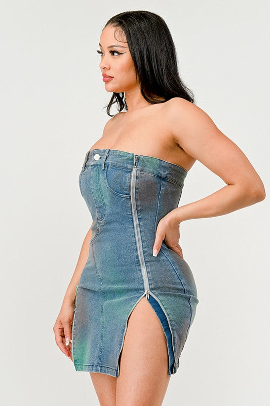 ATHINA Denim Rush Hour Strapless Mini Dress