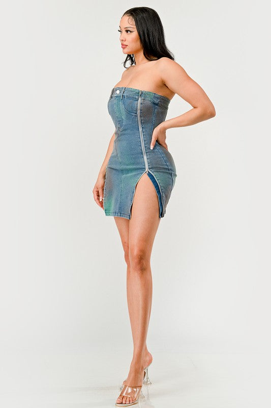 ATHINA Denim Rush Hour Strapless Mini Dress