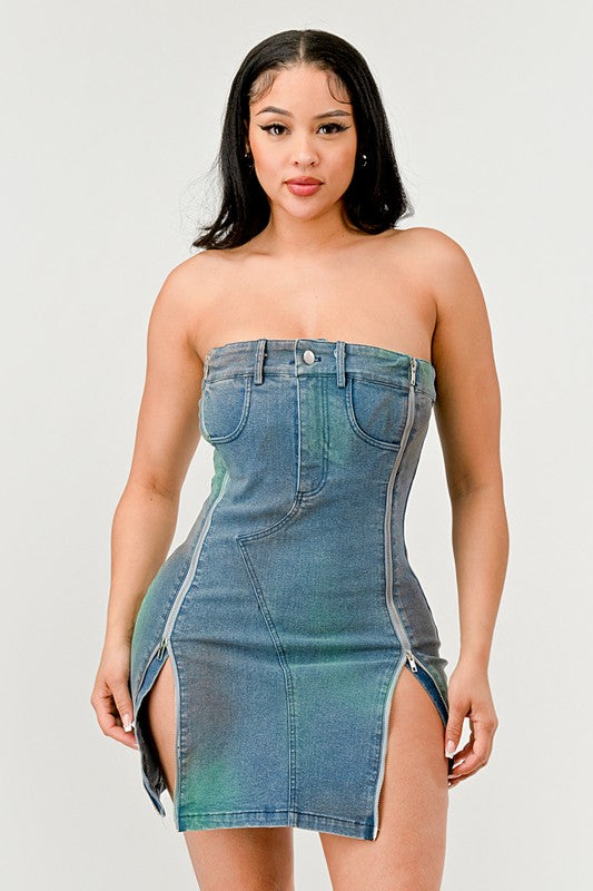 ATHINA Denim Rush Hour Strapless Mini Dress