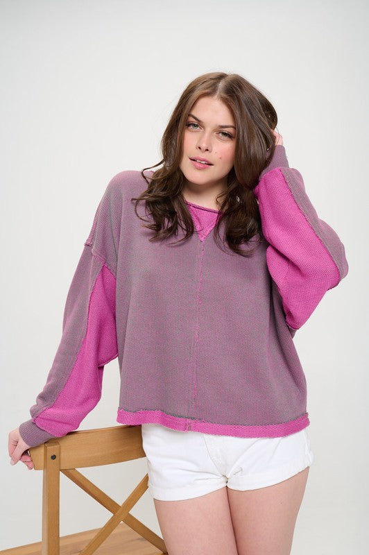 Jade by Jane Reversible Colorblock Knit Long Sleeve Top in Fuscia or Yellow