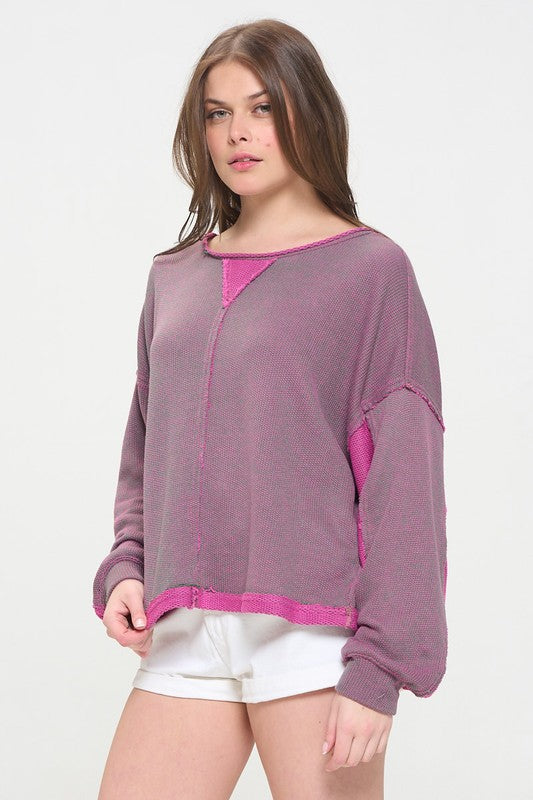 Jade by Jane Reversible Colorblock Knit Long Sleeve Top in Fuscia or Yellow