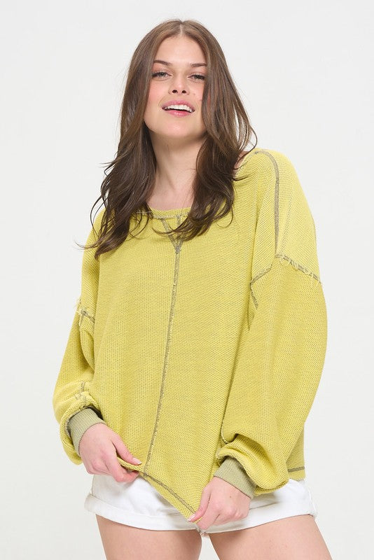 Jade by Jane Reversible Colorblock Knit Long Sleeve Top in Fuscia or Yellow