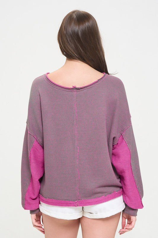 Jade by Jane Reversible Colorblock Knit Long Sleeve Top in Fuscia or Yellow