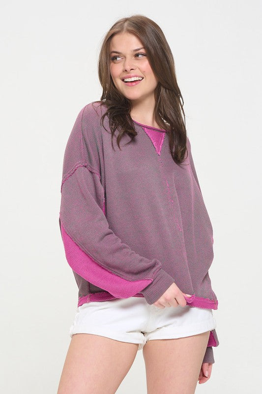 Jade by Jane Reversible Colorblock Knit Long Sleeve Top in Fuscia or Yellow