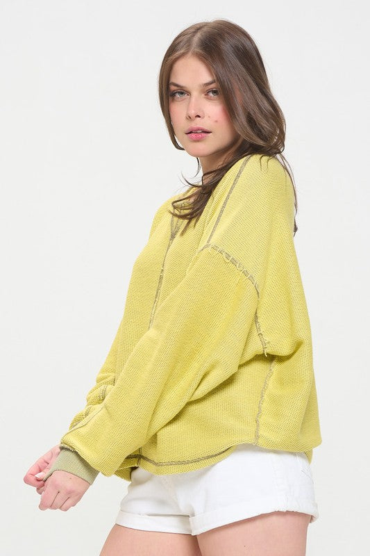 Jade by Jane Reversible Colorblock Knit Long Sleeve Top in Fuscia or Yellow