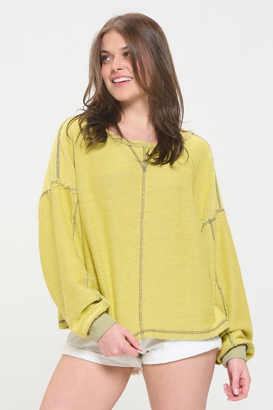 Jade by Jane Reversible Colorblock Knit Long Sleeve Top in Fuscia or Yellow