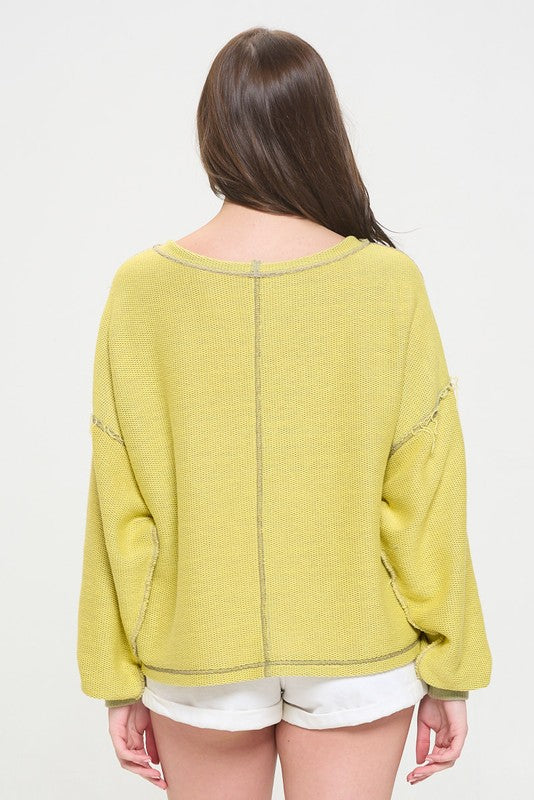 Jade by Jane Reversible Colorblock Knit Long Sleeve Top in Fuscia or Yellow