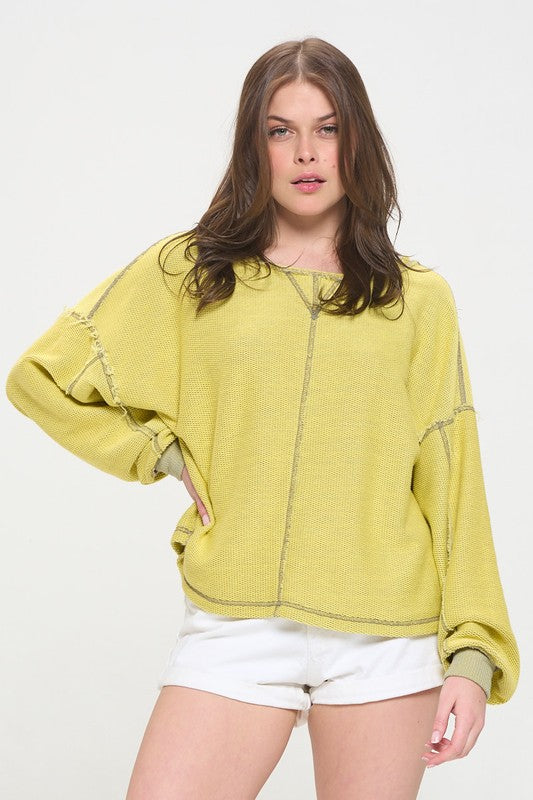 Jade by Jane Reversible Colorblock Knit Long Sleeve Top in Fuscia or Yellow