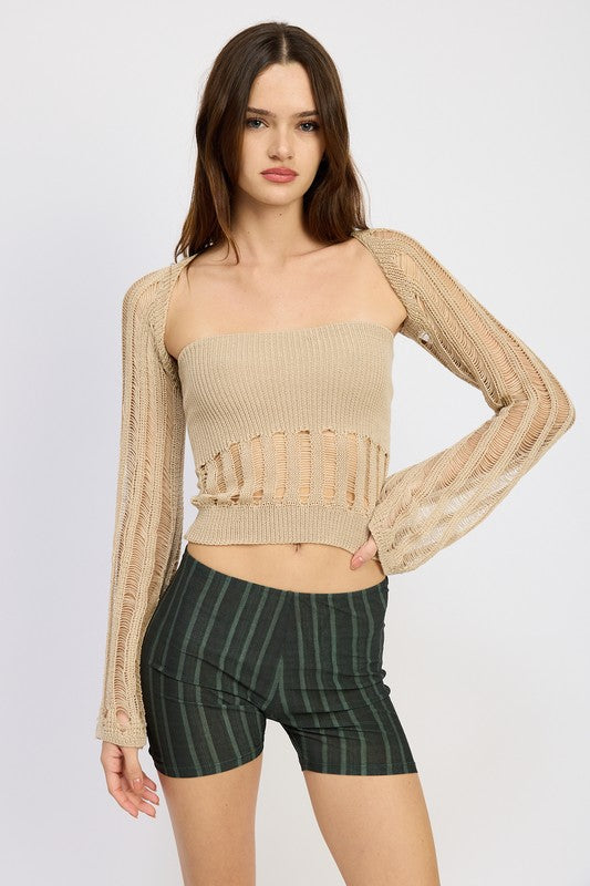 EMORY PARK OPEN KNIT SHRUG TOP