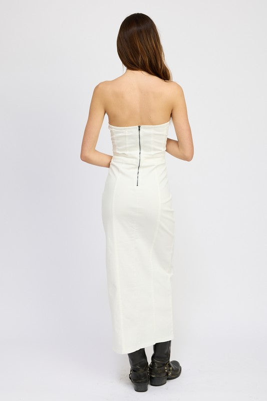 EMORY PARK LACE UP STRAPLESS MAXI DRESS