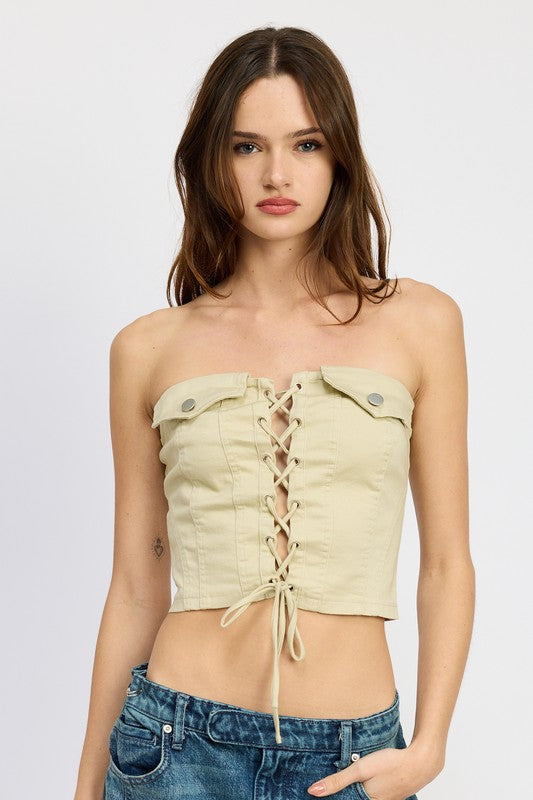 EMORY PARK LACE UP CORSET BUSTIER TOP IN 2 COLORS