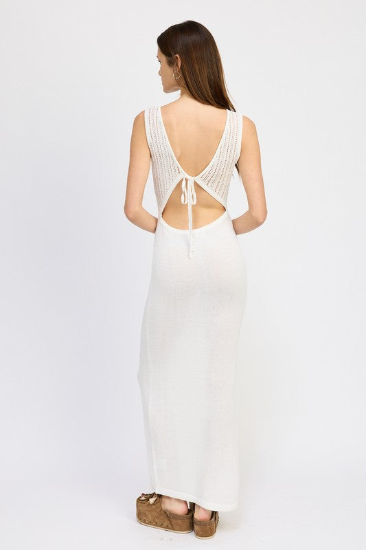 EMORY PARK CROCHET MAXI DRESS WITH BACK TIE DETAIL IN 3 COLORS