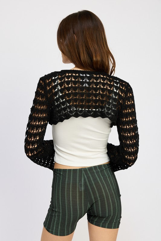 EMORY PARK CROCHET BOLERO WITH DRAWSTRINGS IN 2 COLORS