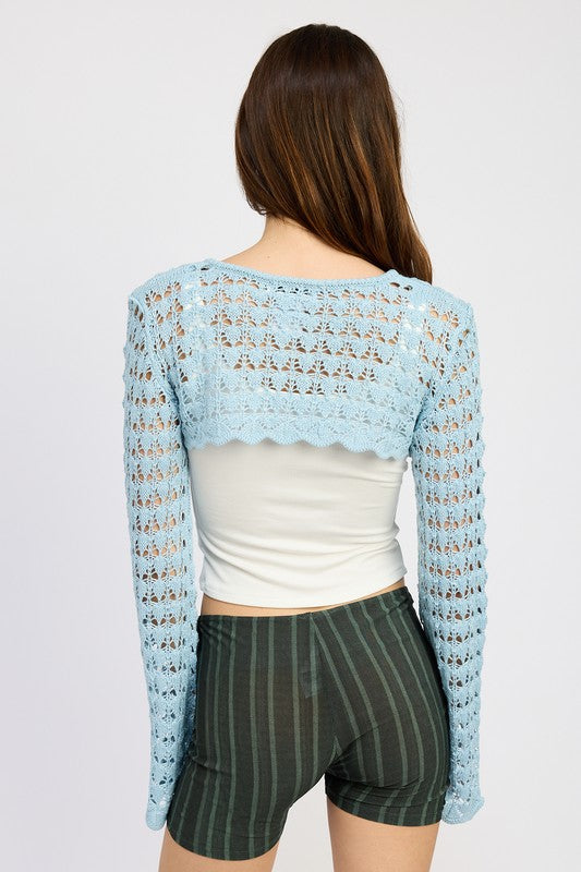 EMORY PARK CROCHET BOLERO WITH DRAWSTRINGS IN 2 COLORS