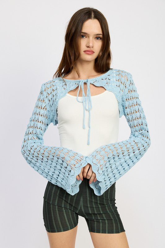 EMORY PARK CROCHET BOLERO WITH DRAWSTRINGS IN 2 COLORS