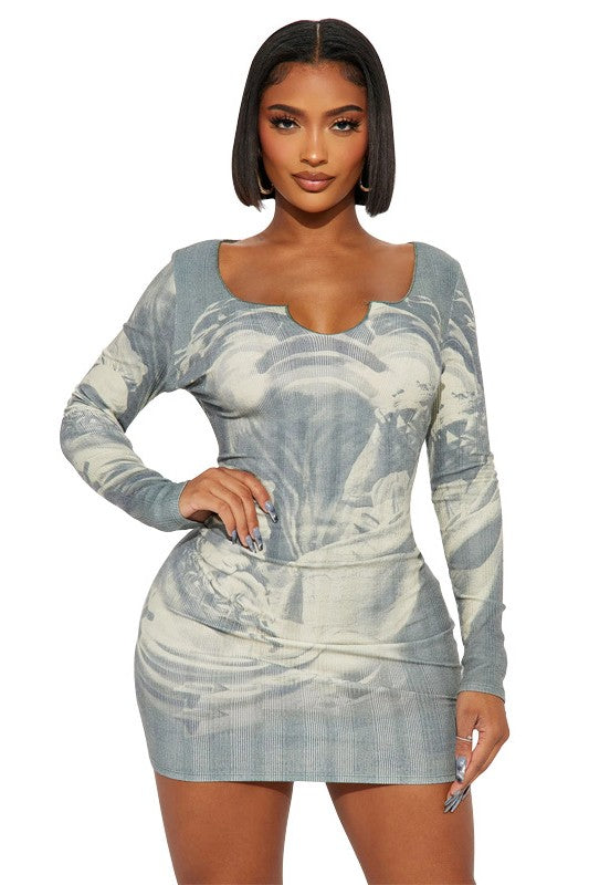 BY CLAUDE LONG SLEEVE BODYCON MINI DRESS