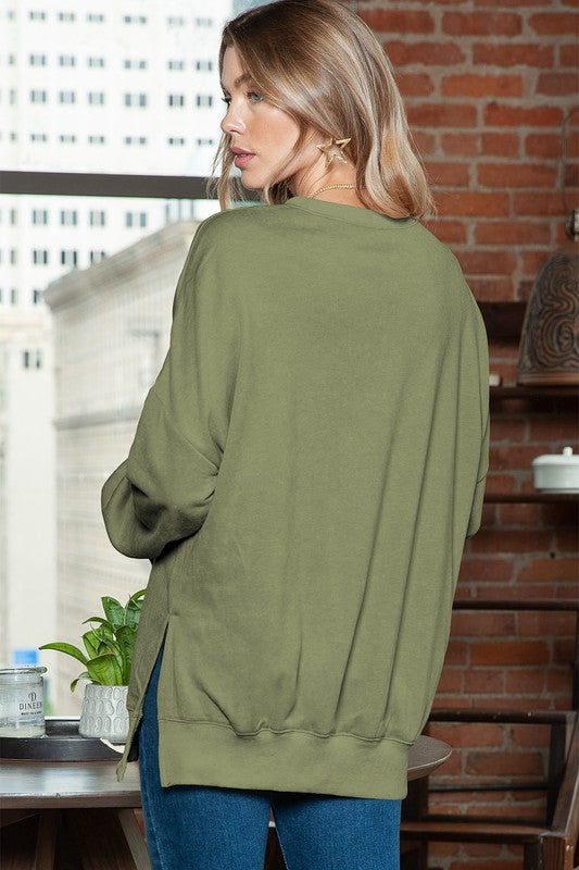 EG Fashion Light Washed Split Hem Oversized Sweatshirt in 2 Colors