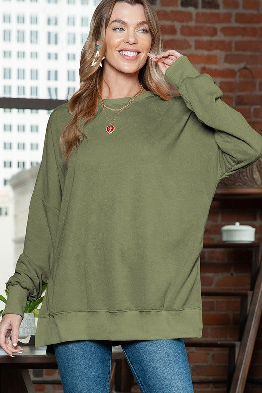 EG Fashion Light Washed Split Hem Oversized Sweatshirt in 2 Colors