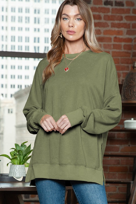 EG Fashion Light Washed Split Hem Oversized Sweatshirt in 2 Colors