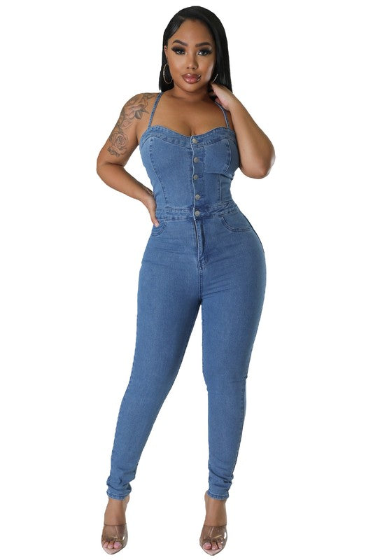 BY CLAUDE DENIM SEXY JUMPSUIT