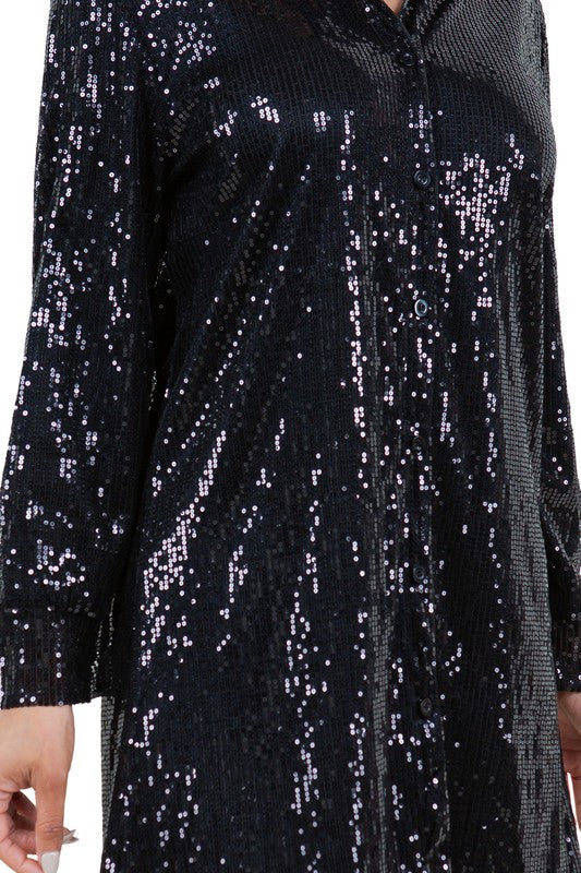 BY CLAUDE SEQUIN MINI SHIRT DRESS