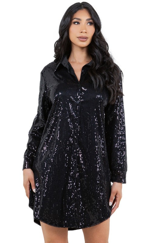 BY CLAUDE SEQUIN MINI SHIRT DRESS