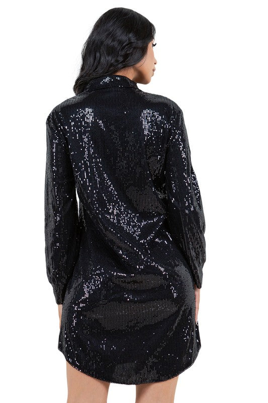 BY CLAUDE SEQUIN MINI SHIRT DRESS