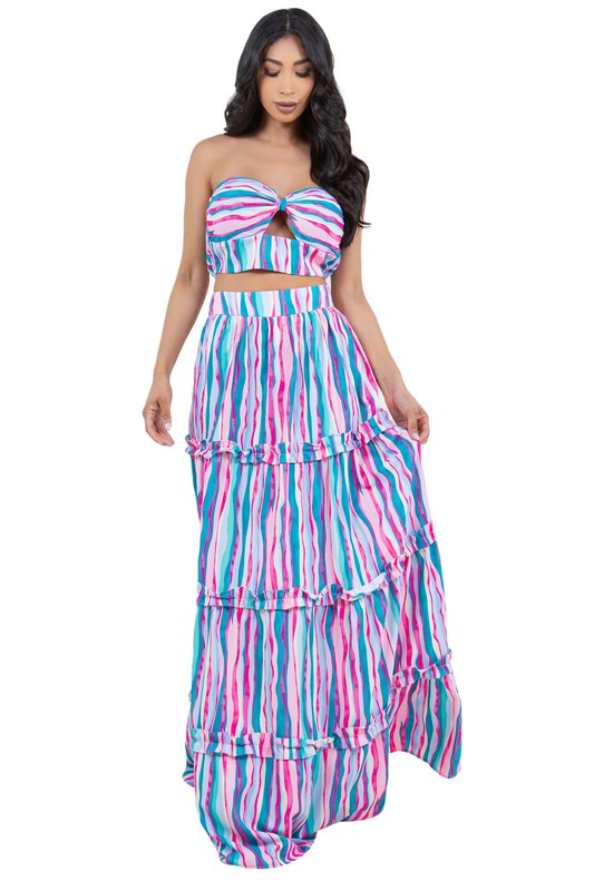 BY CLAUDE TWO PIECE STRAPLESS TOP AND MAXI SKIRT DRESS SET