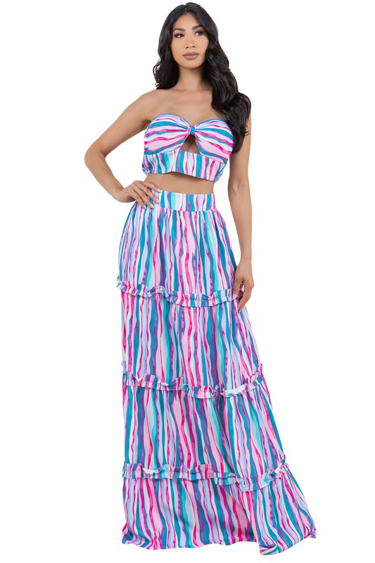 BY CLAUDE TWO PIECE STRAPLESS TOP AND MAXI SKIRT DRESS SET