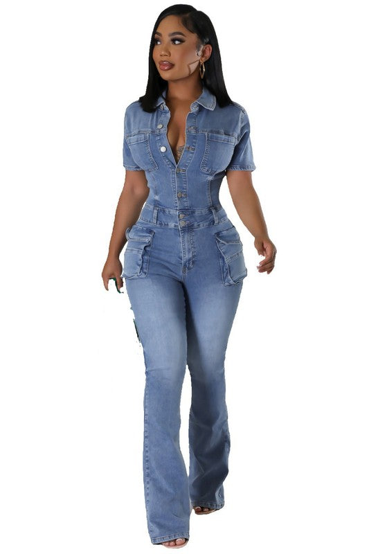 BY CLAUDE SHORT SLEEVE DENIM JUMPSUIT