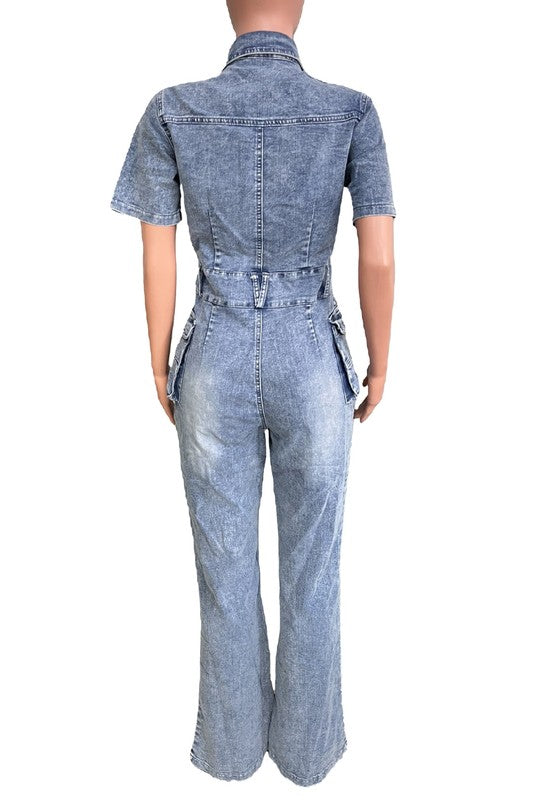 BY CLAUDE SHORT SLEEVE DENIM JUMPSUIT