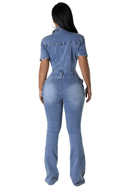 BY CLAUDE SHORT SLEEVE DENIM JUMPSUIT