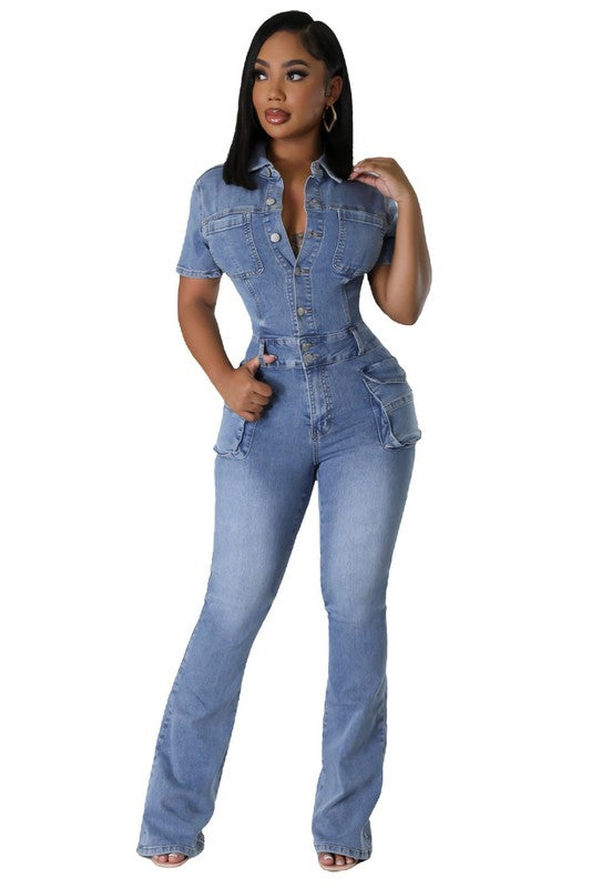 BY CLAUDE SHORT SLEEVE DENIM JUMPSUIT