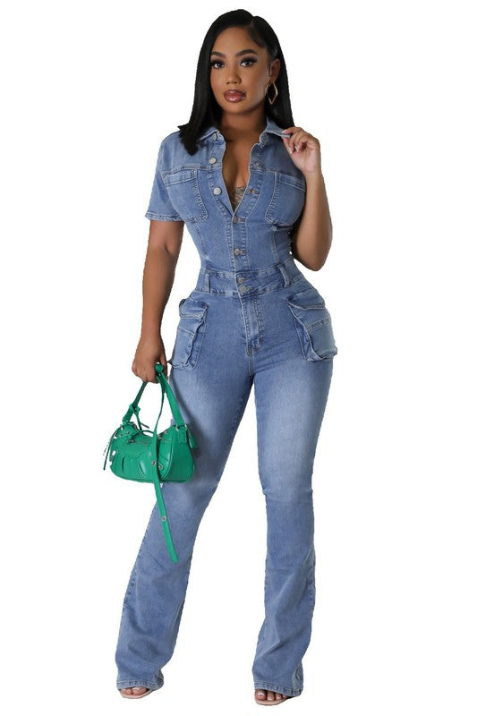 BY CLAUDE SHORT SLEEVE DENIM JUMPSUIT