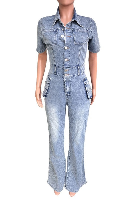 BY CLAUDE SHORT SLEEVE DENIM JUMPSUIT