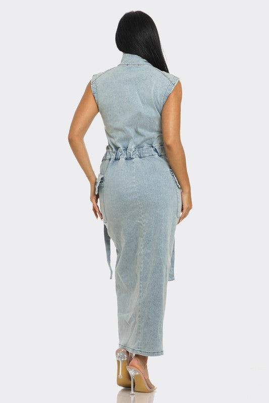 Athina Modern Edge Denim Crop Top & Maxi Skirt Set