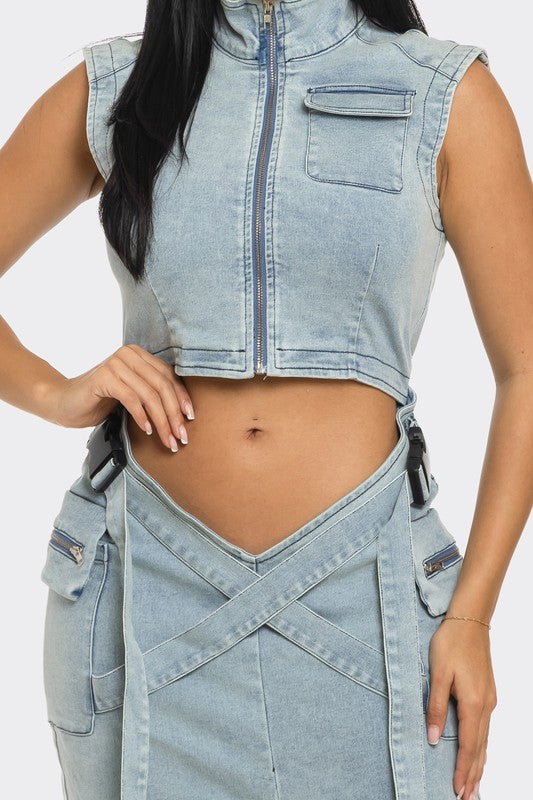 Athina Modern Edge Denim Crop Top & Maxi Skirt Set