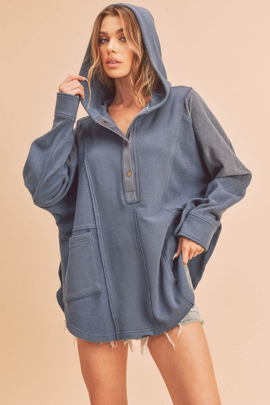 Aemi + Co Dove Oversized Hooded Henley Sweatshirt in 11 Colors