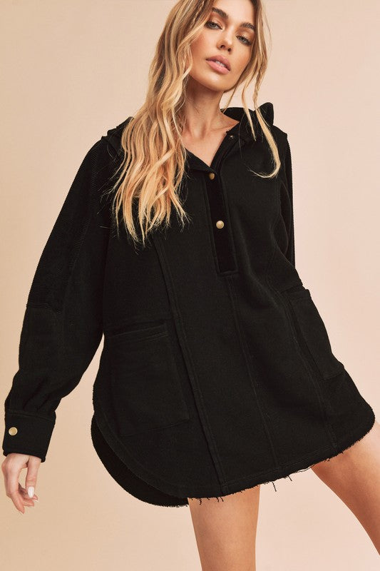 Aemi + Co Dove Oversized Hooded Henley Sweatshirt in 11 Colors