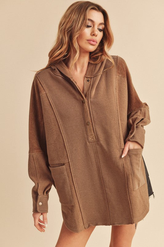 Aemi + Co Dove Oversized Hooded Henley Sweatshirt in 11 Colors