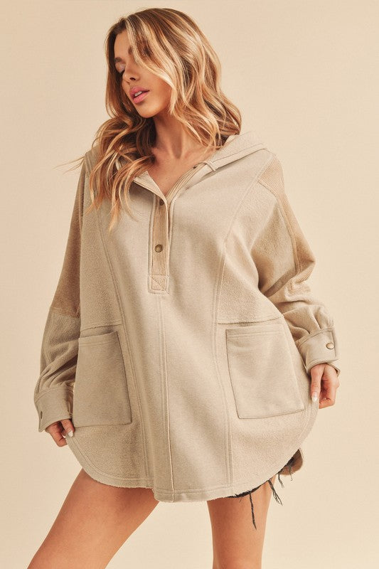 Aemi + Co Dove Oversized Hooded Henley Sweatshirt in 11 Colors