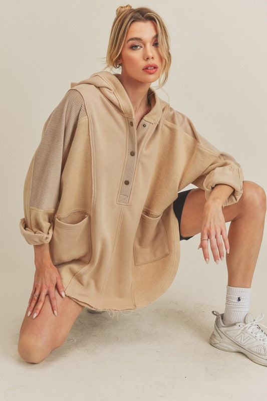 Aemi + Co Dove Oversized Hooded Henley Sweatshirt in 11 Colors