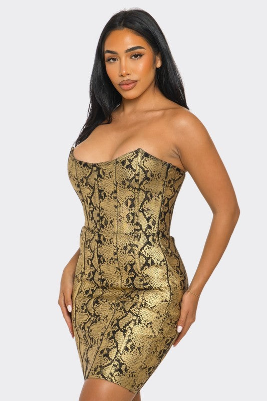 Athina Serpentine Glamour Bodycon Dress in Gold or Silver